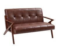HOMCOM Compact 2 Seater Sofa, Vintage Tufted Loveseat Sofa with Solid Wood Legs, PU Leather Small Couch Settee for Living Room, Bedroom, Home Office, 133 x 81 x 785 cm, Brown