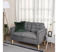 HOMCOM Modern 2 Seater Sofa with Hidden Storage - 117cm Tufted Cotton Couch - Compact Loveseat Sofa with Wood Legs - Grey | TJ Hughes
