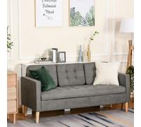 Homcom Compact 3 Seater Sofa With Hidden Storage And Rubber Wood Legs, Grey