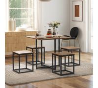 HOMCOM 5 PCS Industrial Boxy Table & Stool Set Metal Frame Cool Dining Seating - Walut wood color