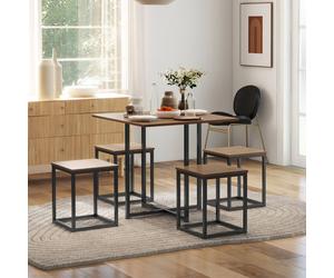 Homcom Compact 5Pc Kitchen Dining Set Wood Bar Table Chair Home Space Saving In Light Brown Light Brown