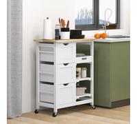 HOMCOM Rolling Kitchen Island Cart, Bar Serving Cart, Compact Trolley White, White