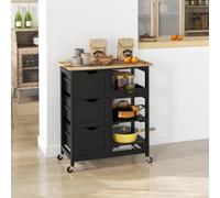 HOMCOM Compact Bar Serving Cart Compact Trolley with Wood Top & Drawers in Black HOMCOM Black