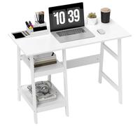 (White) HOMCOM Computer Writing Desk w/ Shelf PC Workstation for Home Office