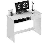 (White) HOMCOM Compact Computer Table with Keyboard Tray and Drawer