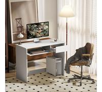 HOMCOM Compact Computer Table with Keyboard Tray & Drawer in White HOMCOM White