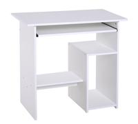 HOMCOM Compact Computer Table with Keyboard Tray, Storage Shelf, Wooden Corner Desk for Home Office, White Aosom UK