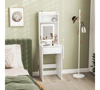 HOMCOM Compact Dressing Table with Lighted Mirror Open Shelves Drawer White