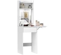 HOMCOM Compact Dressing Table with Lighted Mirror Open Shelves Drawer White | TJ Hughes