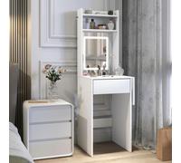 HOMCOM Compact Dressing Table with Lighted Mirror Open Shelves Drawer White - White - No - LED adjustable mirror included
