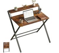 HOMCOM Compact Folding Desk Foldable 86 x 66 x 82 cm Rustic Brown | for Small Spaces, Foldable Computer Desk with Storage Shelf for Home Office, 2-Tier Study Writing Table