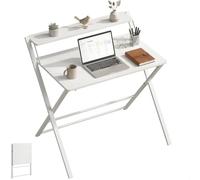 HOMCOM Compact Folding Desk Foldable 86 x 66 x 82 cm White | for Small Spaces, Foldable Computer Desk with Storage Shelf for Home Office, 2-Tier Study Writing Table