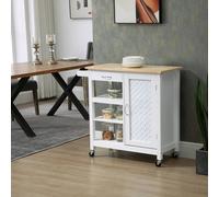 HOMCOM Compact Kitchen Trolley Utility Cart on Wheels with Embossed Door in White HOMCOM White