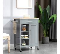 HOMCOM Compact Kitchen Trolley Utility Cart on Wheels with Open Shelf Grey