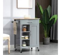 HOMCOM Compact Kitchen Trolley Utility Cart on Wheels with Open Shelf Grey