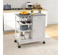 Compact Kitchen Trolley Utility Cart Wheel Wine Rack Cabinet HOMCOM White One Size