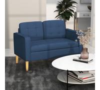 HOMCOM Compact Loveseat Sofa 2 Seater Sofa with Storage and Wood Legs Blue, Blue