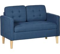 HOMCOM Compact Loveseat Sofa 2 Seater Sofa with Storage and Wood Legs Blue