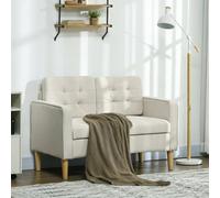 Homcom Compact Loveseat Sofa 2 Seater Sofa With Storage And Wood Legs Cream