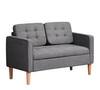 HOMCOM Compact Loveseat Sofa 2 Seater Sofa with Storage and Wood Legs Grey