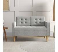 HOMCOM Modern 2 Seater Sofa with Hidden Storage - 117cm Tufted Cotton Couch - Compact Loveseat Sofa with Wood Legs - Light Grey | TJ Hughes Pink