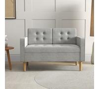 Homcom Compact Loveseat Sofa 2 Seater Sofa With Storage And Wood Legs Light Grey