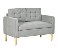 HOMCOM Compact Loveseat Sofa 2 Seater Sofa with Storage and Wood Legs Light Grey