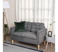 HOMCOM Compact Loveseat Sofa 2 Seater Sofa with Storage & Wood Legs in Grey HOMCOM Grey