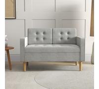HOMCOM Modern 2 Seater Sofa with Hidden Storage, 117cm Tufted Cotton Couch, Compact Loveseat Sofa with Wood Legs, Light Grey