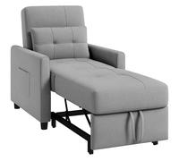 HOMCOM Compact Single Chair Bed, Pull Out Bed, Convertible Sleeper Chair with Adjustable Backrest, Pillow, Side Pockets for Home Office, Bedroom, Living Room Light Grey