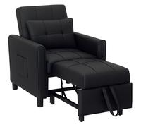 HOMCOM Compact Single Chair Bed, Pull Out Bed, Convertible Sleeper Chair with Adjustable Backrest, Pillow, Side Pockets for Home Office, Bedroom, Living Room Black