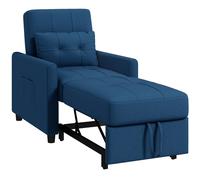 HOMCOM Compact Single Chair Bed, Pull Out Bed, Convertible Sleeper Chair with Adjustable Backrest, Pillow, Side Pockets for Home Office, Bedroom, Living Room Blue