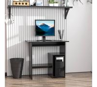 HOMCOM Compact Small Computer Table Wooden Desk Keyboard Tray Storage Shelf Modern Corner Table Home Office Black