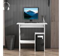 Homcom Compact Small Computer Table Wooden Desk Keyboard Tray Storage White