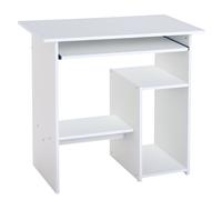 HOMCOM Compact Small Computer Table Wooden Desk Keyboard Tray Storage Shelf Modern Corner Table Home Office White