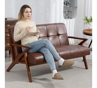 HOMCOM Compact Small Sofa with Solid Wood Frame - Vintage 2 Seater Sofa Brown | TJ Hughes