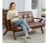 HOMCOM Compact Small Sofa with Solid Wood Frame, Vintage 2 Seater Sofa Brown - Brown - 1 - Loveseat