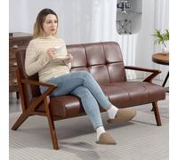 HOMCOM Compact Small Sofa with Solid Wood Frame - Vintage 2 Seater Sofa Brown | TJ Hughes