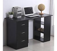 HOMCOM Computer Desk Black Rubberwood 3 Drawers 1 Pedestal 490 (W) x 1,200 (D) x 720 (H) mm Particle Board