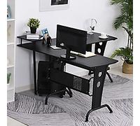HOMCOM Computer Desk Black Rubberwood 4 Metal legs 1,450 (W) x 1,650 (D) x 865 (H) mm E1 MDF (Medium-Density Fibreboard)