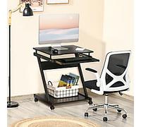 HOMCOM Computer Desk Black Rubberwood Base panel 480 (W) x 600 (D) x 730 (H) mm Metal, Particle Board