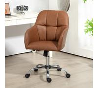 HOMCOM PU Leather Desk Chair for Home Study Bedroom, Swivel Office Chair in Brown HOMCOM Brown