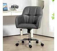HOMCOM Computer Desk Chair, PU Leather Swivel Office Chair, Makeup Vanity Chair with Height Adjustable, Wheels, for Home Study Bedroom, Grey Grey