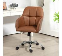 Homcom Computer Desk Chair With Pu Leather, Swivel Wheels, Brown