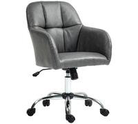 HOMCOM Computer Desk Chair with PU Leather, Swivel Wheels, Grey