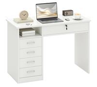 HOMCOM Computer Desk, Home Office Desk with Lockable Drawer, Storage Shelf for Study Bedroom, 110 x 50 x 76 cm White