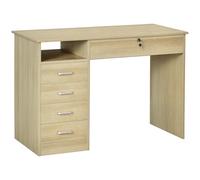 HOMCOM Desk with Shelves, Office Table with Large Desktop, Shelf and Five Drawers, One Lockable Drawer, for Study & Work & Write, Oak Aosom UK