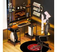 HOMCOM Computer Desk Home Office Desk with Monitor Stand, Black, Black