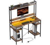 HOMCOM Computer Desk Home Office Desk with Monitor Stand, Rustic Brown