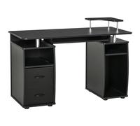 HOMCOM Computer Desk Office PC Table Workstation with Keyboard Tray, CPU Shelf, Drawers, Sliding Scanner Shelf, Black Aosom UK